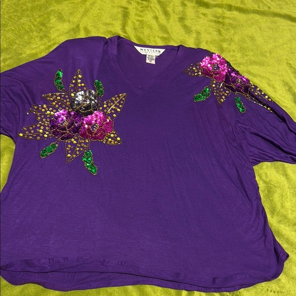Vintage Western Connection 2 Piece Purple Embellished Boxy Blouse and Skirt - Picture 2 of 9